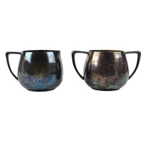 Empire Crafts Quadruple Silver Plate Creamer and Sugar Bowl Set Vintage Patina